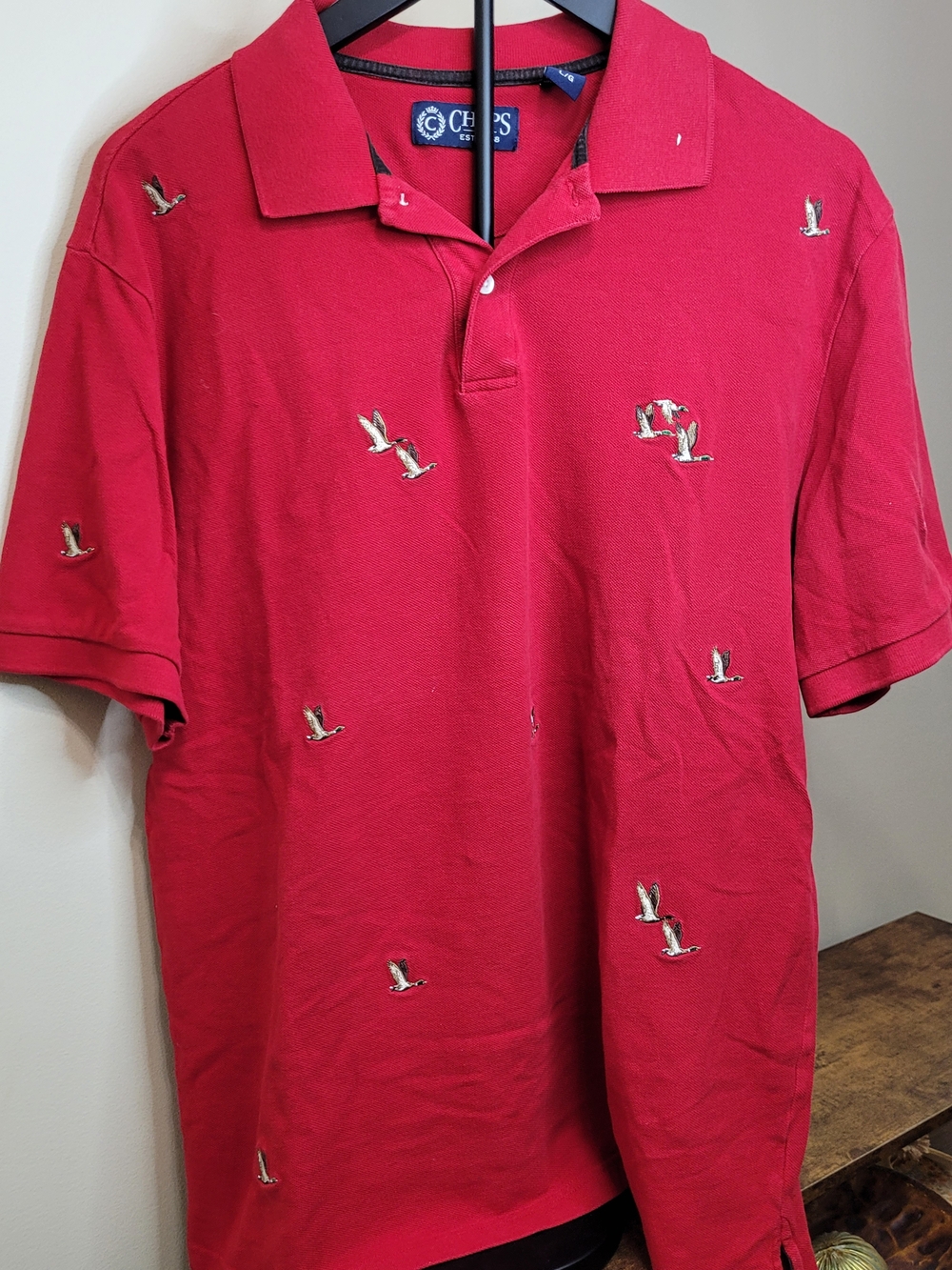 Chaps Red Polo with Embroidered Ducks/Geese size Large